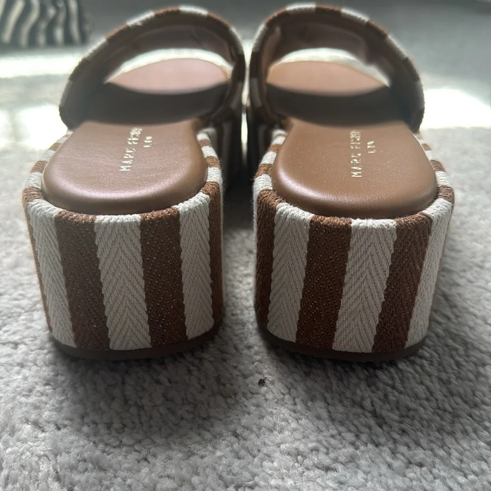 Marc Fisher Tan and Cream Striped Platform Sandals - Picture 4 of 5